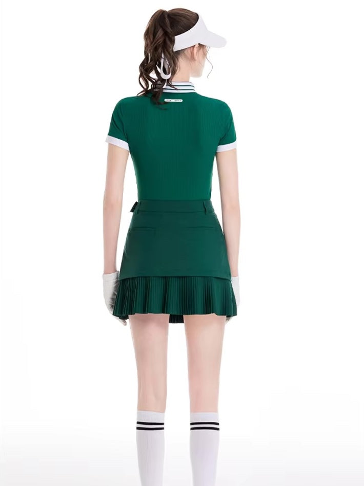 カラーブロック スポーティプリーツゴルフウェアセット