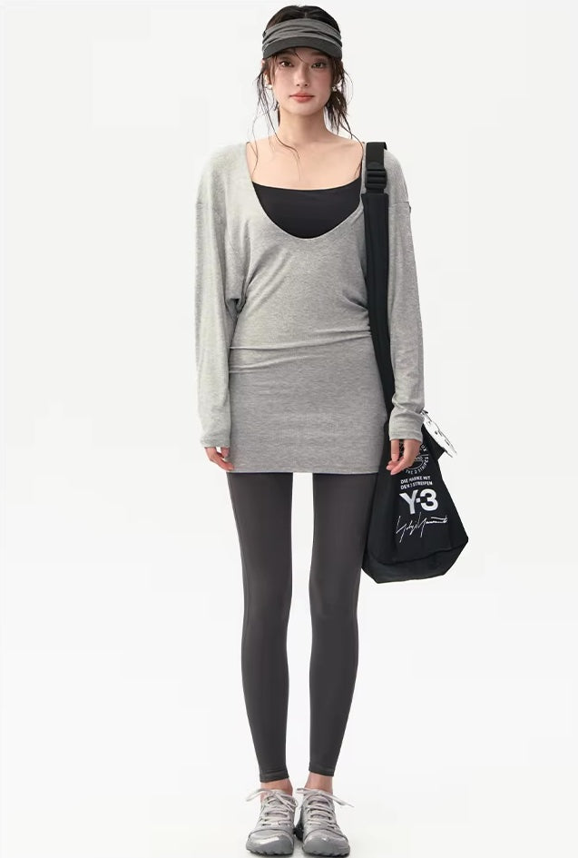 ディープネックリブワンピース