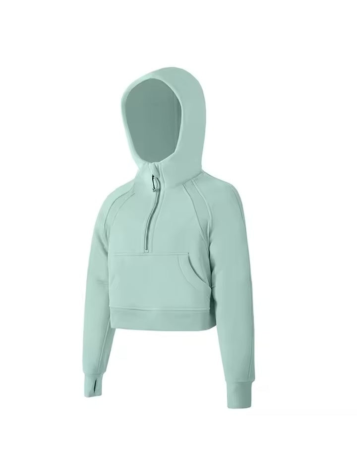 クロップドハーフジップ フーディ