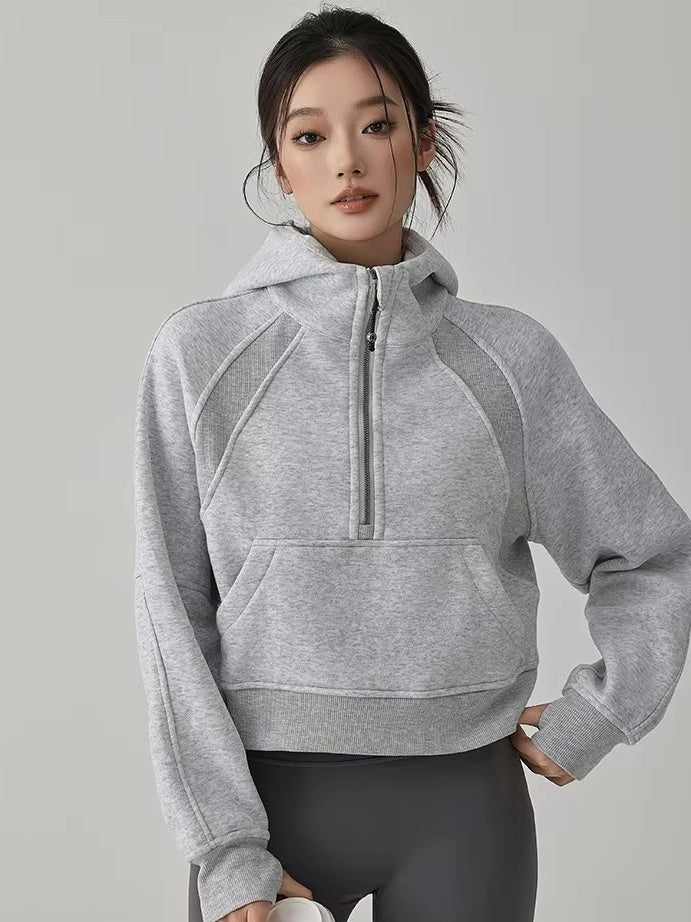 クロップドハーフジップ フーディ