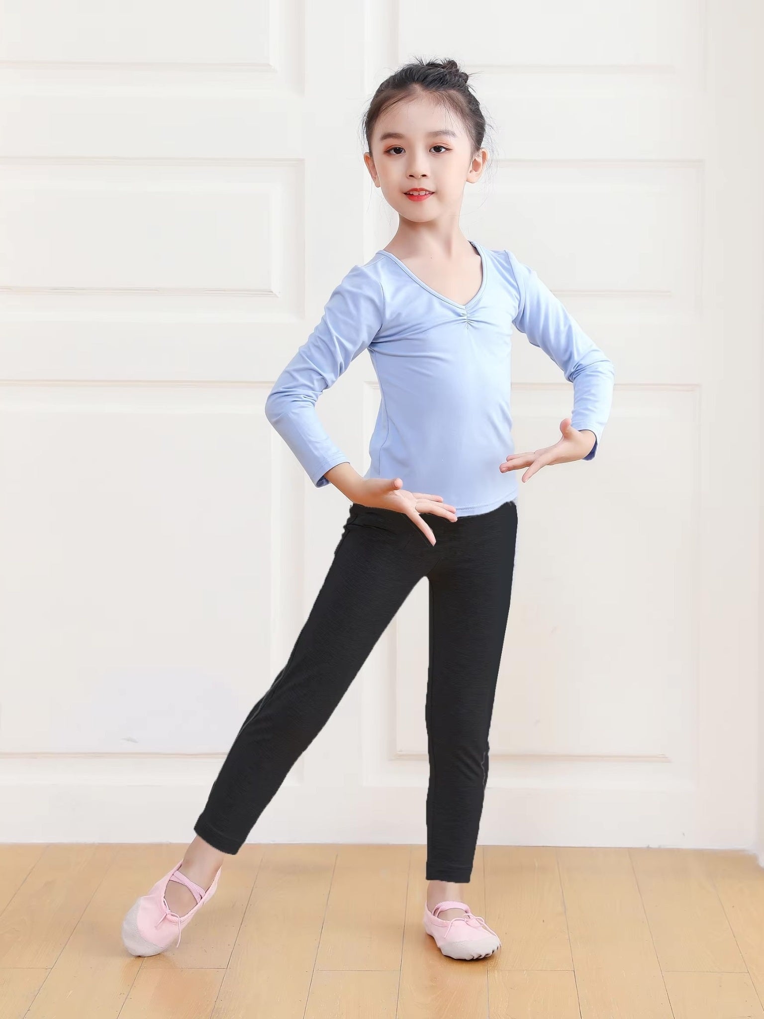 Vネックギャザー キッズヨガトップ