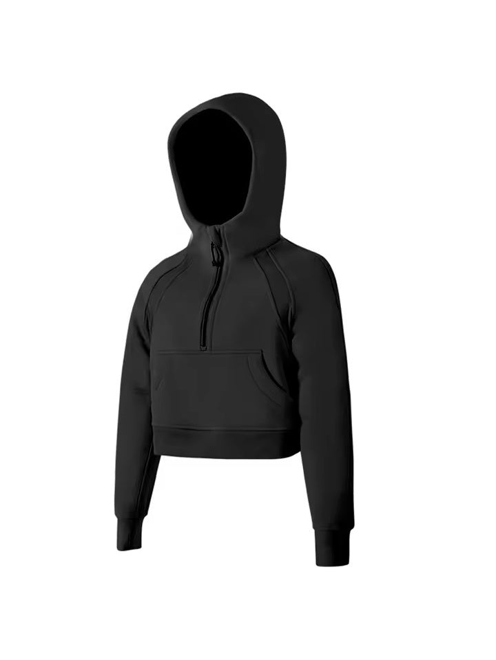 クロップドハーフジップ フーディ