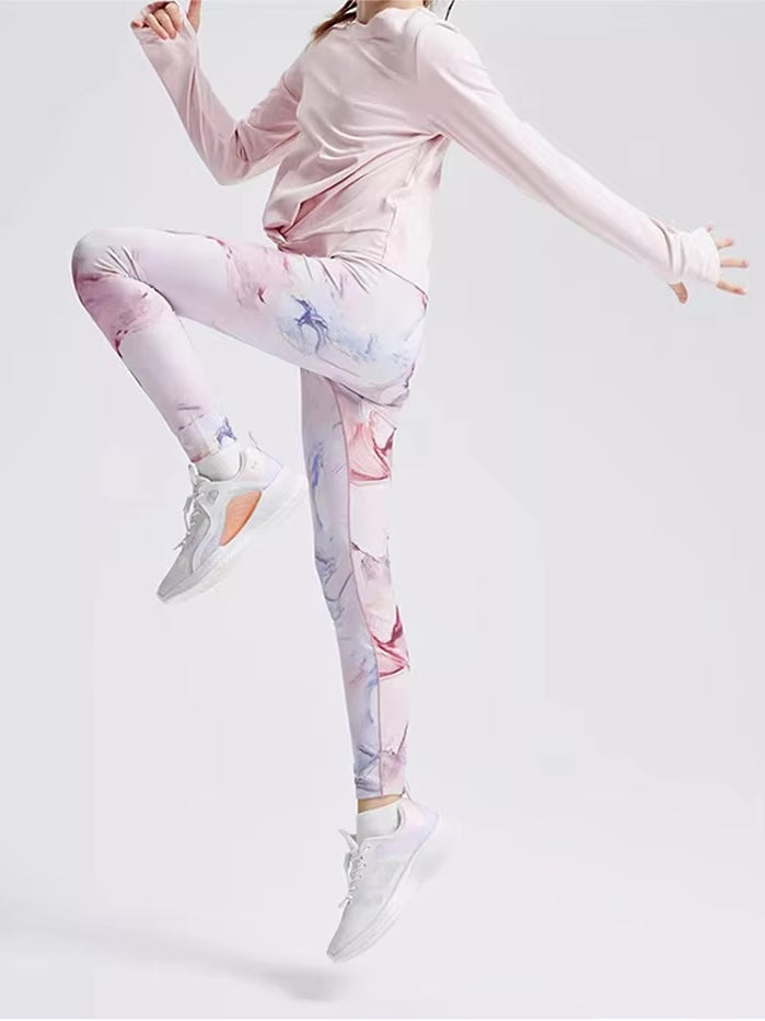 キッズアクティブTシャツ＆マーブル柄レギンスセット