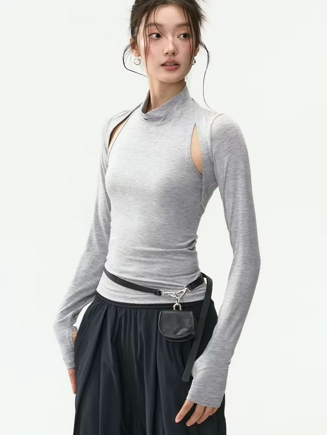 カットアウトモックネック タンクトップ＆カーディガン