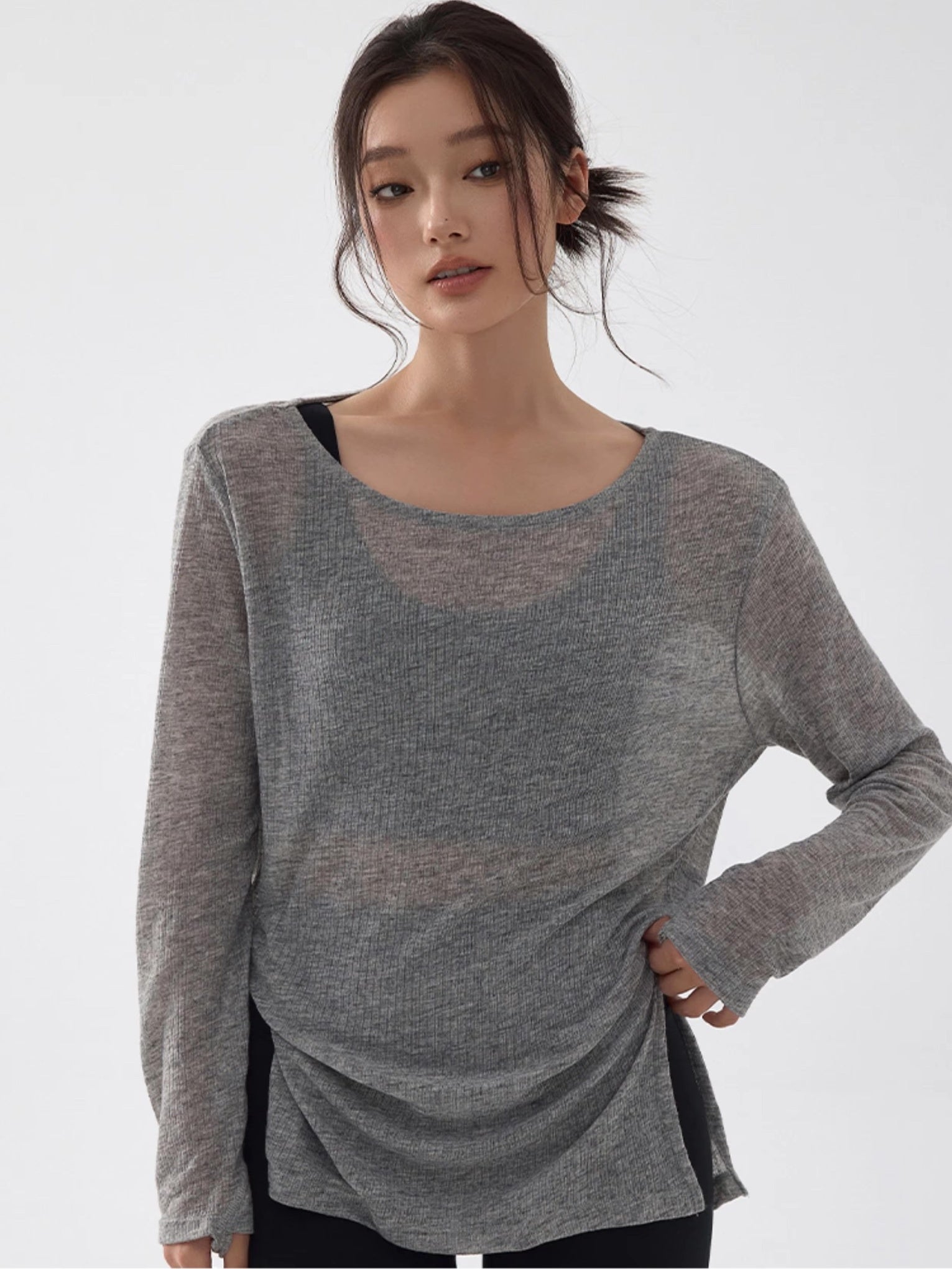 マイクロシースルー ルーズフィットトップス