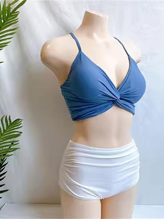 2トーンクロスデザイン ハイウエストビキニセット
