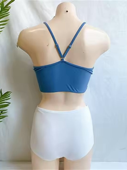 2トーンクロスデザイン ハイウエストビキニセット