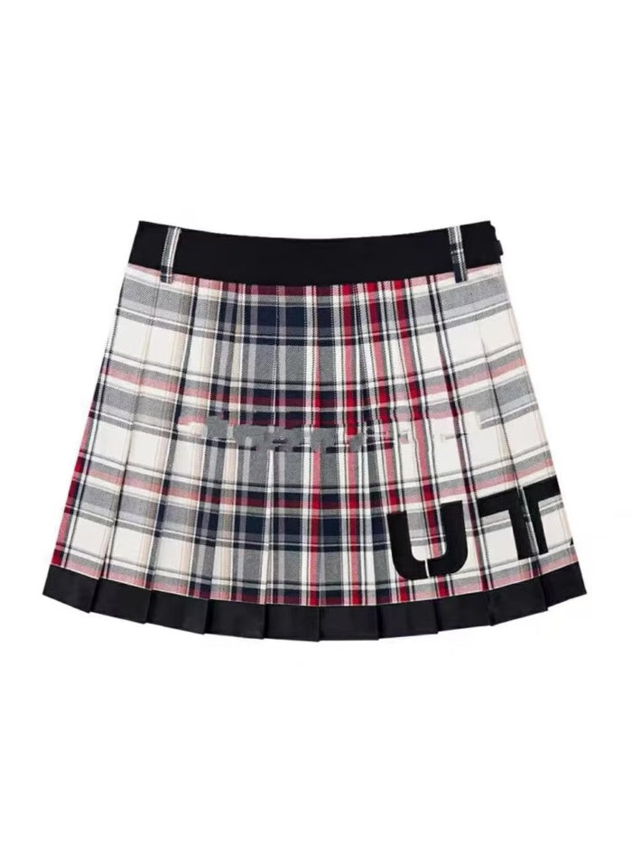 チェックプリーツロゴスカート